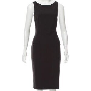 BOSS by Hugo Boss Sleeveless Wool Dress Brown Notch Collar Patch Pockets Size 6